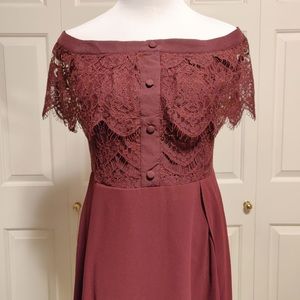 Classy Off Shoulder Lace Burgundy Dress